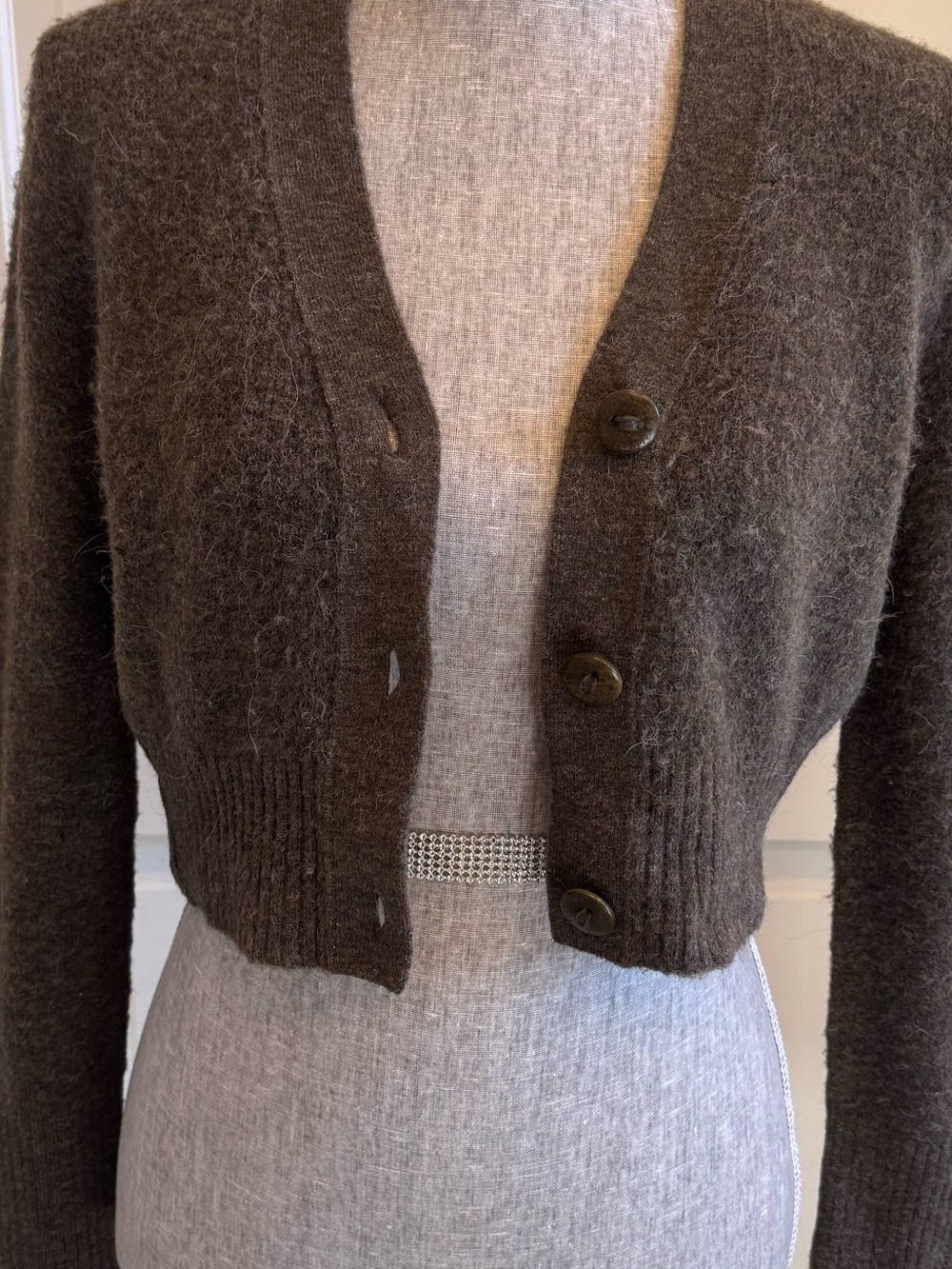 All Saints Cropped V-Neck Button Cardigan Sweater - Picture 5 of 6